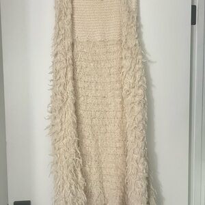 Free People Cream Textured Sleeveless Cardigan